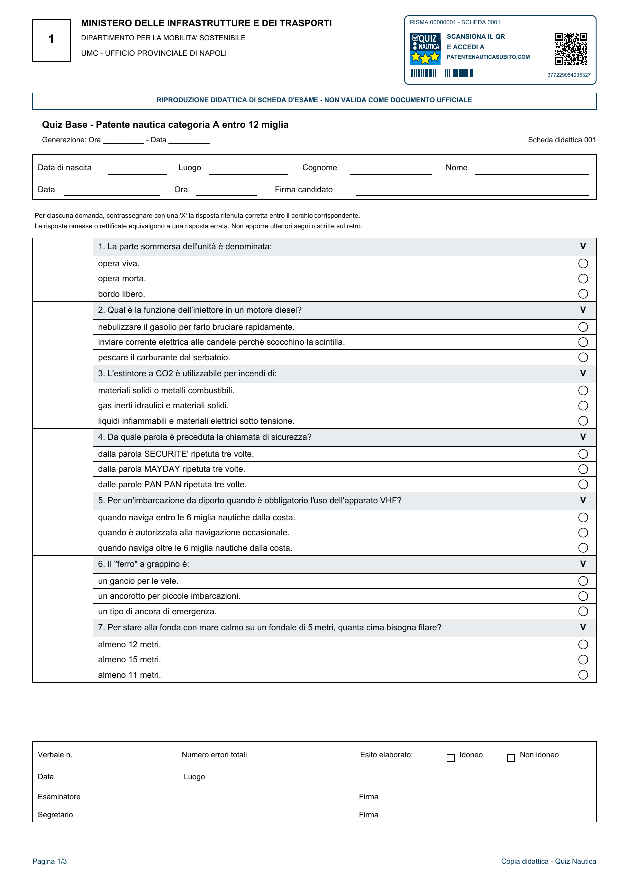 Prima pagina della scheda didattica originale, in formato A4.